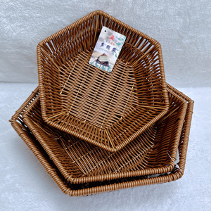 Polygonal Woven <b>Basket</b> Handmade Food Storage Container For Fruit Bread Snacks <b>Display</b> - Product Image 2