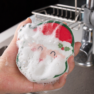 4pcs Cartoon Printed Xmas Cute <strong>Kitchen</strong> Cleaning Compressed Sponges, Christmas Wood Pulp Dishwashing <strong>Pad</strong> Scrubbers - Product Image 6