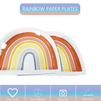 Assiettes en papier demi-ovales arc-en-ciel, décoration de gâteau pour fête d'anniversaire bohème, dessert, 9x5 pouces, jetables, lot de 8 unités