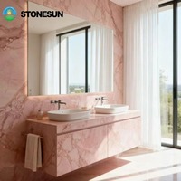 Plan de travail en marbre rose veiné naturel StoneSun, élégant, pour salle de bain, idéal pour appartements, villas, écoles, hôtels