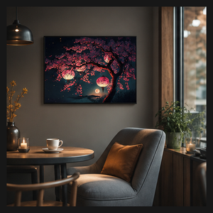 Impression murale paysagère en cristal de fleurs de cerisier rose style Japandi pour salon, chambre et intérieurs de style hôtelier - Product Image 5