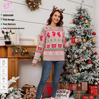 Pull en acrylique jacquard à manches longues pour femme, motif nœud perlé de Noël, broderie personnalisée du logo, chaud et décontracté pour Noël