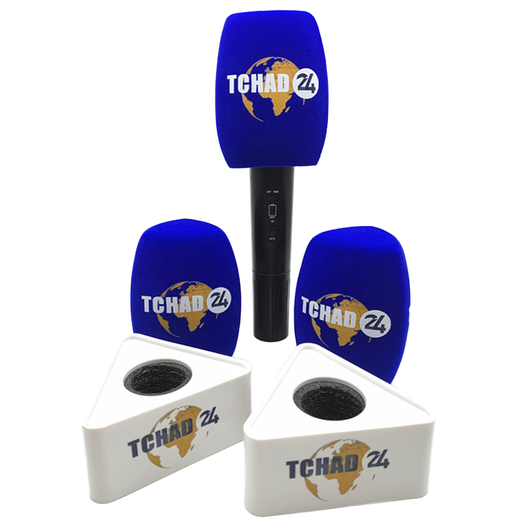 <strong>Customized</strong> <strong>Logo</strong> Flocked <strong>Microphones</strong> Sponge Triangle Shape ABS <strong>Cube</strong> Flag Flocking <strong>Customizing</strong> Printing <strong>Logo</strong> With Mic Foam Cover