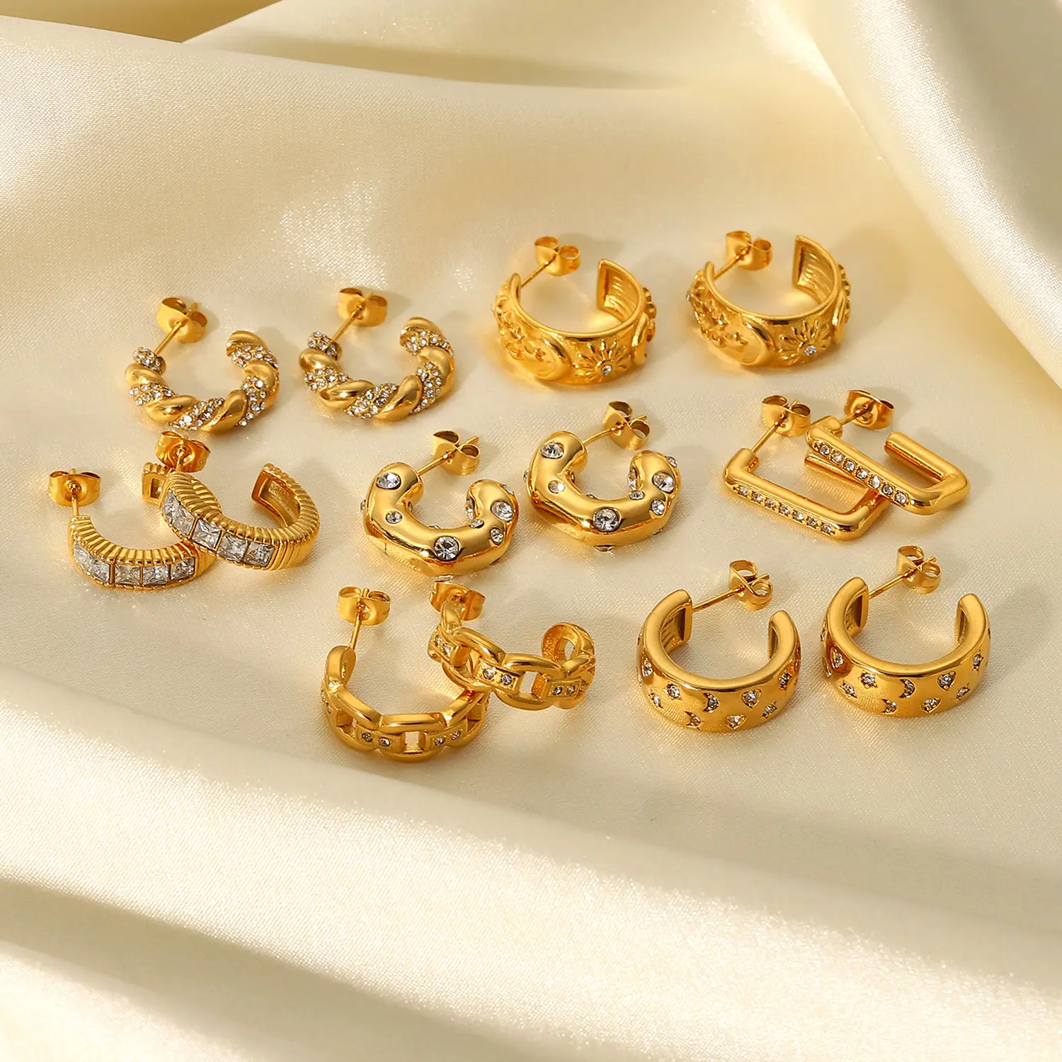 Индивидуальные серьги-кольца с кубическими бриллиантами, Роскошные позолоченные серьги-кольца из нержавеющей стали в форме с