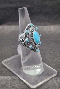 แหวนเงินสเตอร์ลิงประดับพลอยเทอร์ควอยซ์ของขวัญเครื่องประดับแฮนด์เมดแบบหรูหรา - Product Image 2