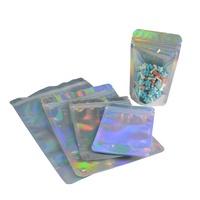 100 pièces sac en plastique à fermeture éclair holographique cadeau Logo sacs imprimés personnalisés feuille d'aluminium fermeture à glissière emballage en plastique transparent sac en Mylar