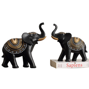 Creative Auspicious Elephant Resin Craft Ornament Rustic Style Living Room Decoration 2Pcs - Product Image 5
