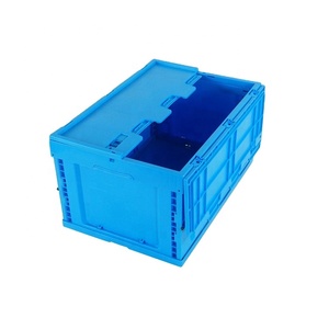Foldable Plastic Crate Box Storage Solid Wall Attached Lid Turnover Box