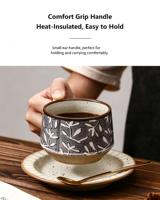 Ensemble Tasse et Soucoupe en Céramique Florale Minimaliste Moderne Écologique et Durable pour Café, Latte Art Japonais, Café et Restaurant