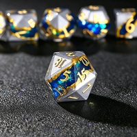 Ensemble de dés carrés en résine facettée bleu argenté de haute qualité, 7 pièces, motif étoile veinée, faits à la main, à bords vifs, polyédriques, pour jeux de table DND RPG