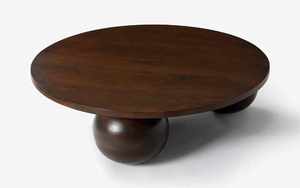 Meubles de salon modernes Table basse ronde de luxe en bois massif Finition noyer foncé Table basse, Table centrale - Product Image 3