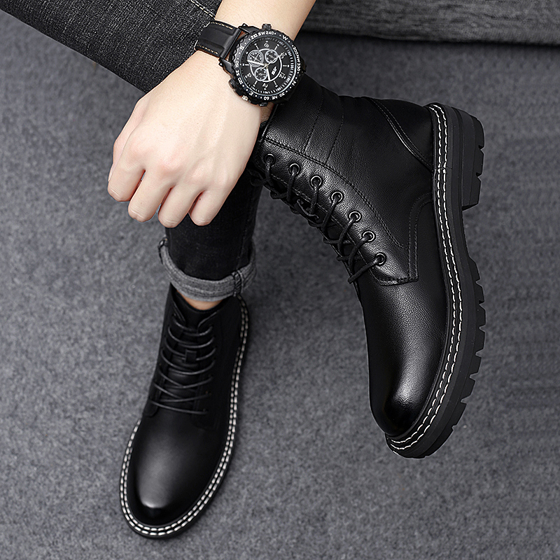 Wholesale Waterproof Fashion Full Grain Genuine Leather Ankle Black Leather Boots Men
