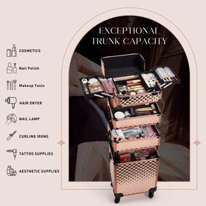 กระเป๋าเครื่องสำอางแบบล้อลากอลูมิเนียมคุณภาพสูง 4 in 1 พร้อมลิ้นชัก ขนาดใหญ่ สำหรับร้านทำเล็บและจัดเก็บเครื่องสำอาง - Product Image 2