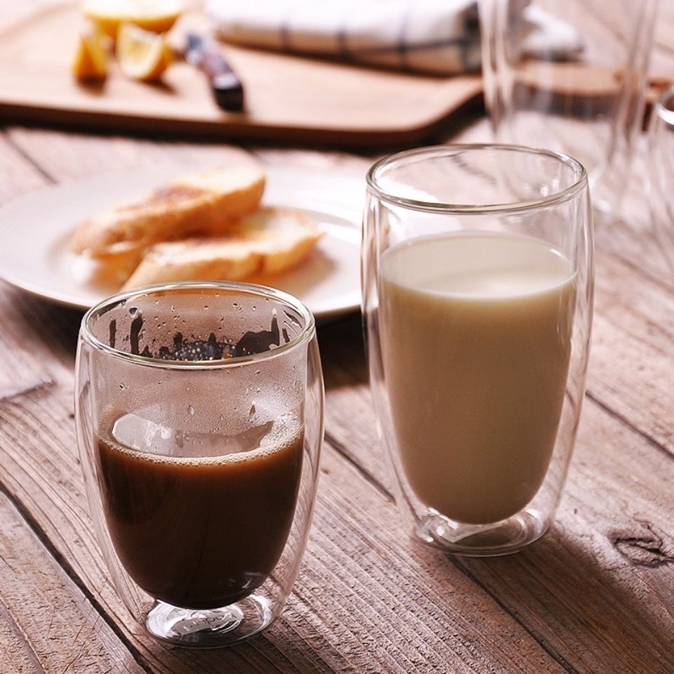 350ml 12oz double wall glass cup borosilicate drinking glass cup.