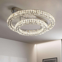 Lustre moderne à double anneau en cristal, plafonnier LED chromé en verre K9 rond pour hôtel, villa, salon, salle à manger