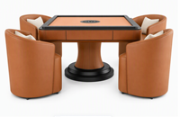 Table de Mahjong Automatique Intérieure Premium en Métal avec Pied Unique, 4 Chaises en PU et Système de Mélange Automatique des Jetons – Ensemble Complet