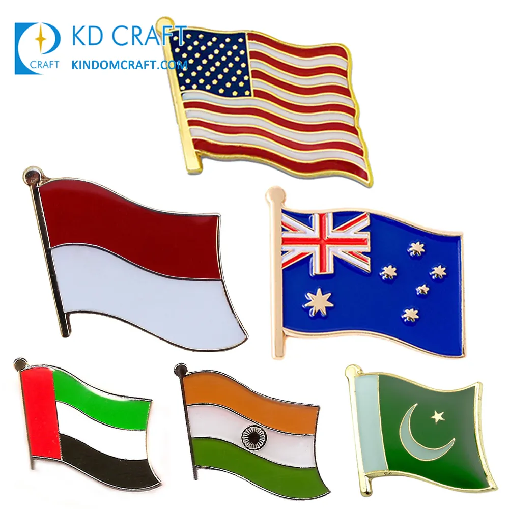 Großhandel benutzer definierte Metall National Sri Lanka Indien Pakistan USA Amerikaner Texas Australien Philippinen Land Flagge Anstecknadel Abzeichen