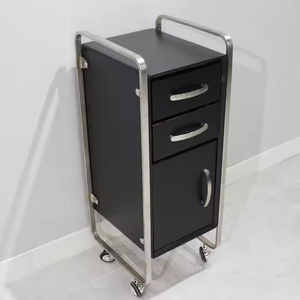 Detachable Golden <b>Table</b> Corner <b>Nail</b> <b>Table</b> With Three Storage Cabinets and Drawer Trolley - Product Image 2