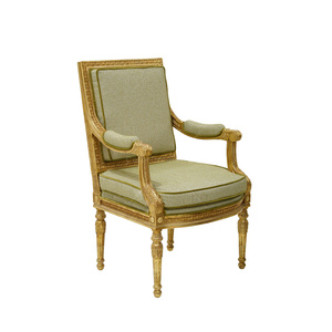 Chaise de salle à manger de style <span class=keywords><strong>Louis</strong></span> <span class=keywords><strong>XVI</strong></span> néoclassique français, sculptée à la main, dorée, en bois massif, rembourrée, pour la décoration de villa et de maison - Product Image 2