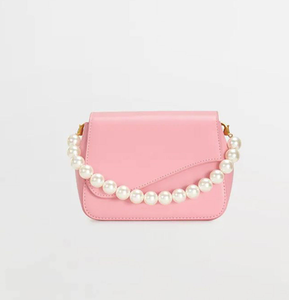 Bolso de mano rosa con perlas, diseño lindo, con dos correas para el hombro y cadena de perlas, para mujer - Product Image 1