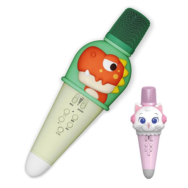 Cartoon Karaoke Microphone Machine Toy Wireless Blue-tooth Mic Speaker Portable Handheld Sparkly Microphone with Voice Changer
