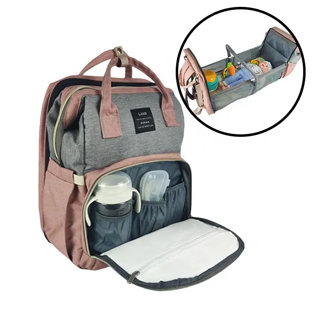 Customized Diaper Bag Backpack With Changing Station Large Capacity Waterproof Bag With Foldable Baby Bed Maternity Mummy Nappy