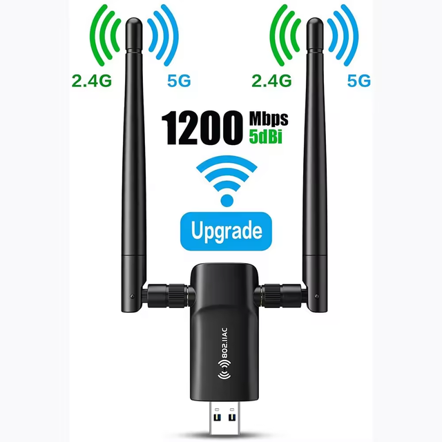 Top Fashion Dual Band USB WiFi Adapter 1200Mbps External Antenna Wireless Dongle for PC Laptop in Stock