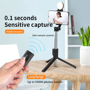 Venta caliente 100mm Cable Mini Selfie Stick Holder portátil de acero inoxidable plegable giratorio luz Smartphone trípode para - Product Image 3