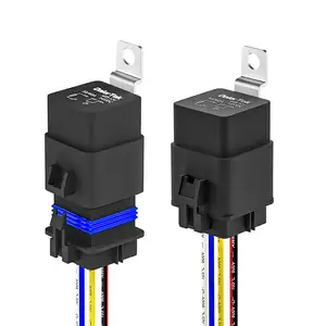 12V Set Relai dan Harness SPDT Tahan Air Laut Tugas Berat 40 Amp 5Pin Soket Relai Kabel Tembaga Timah 14AWG dengan Kabel