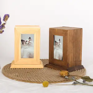 Özel ahşap kedi Pet köpek Urns köpekler için fotoğraf çerçevesi ile evcil külleri anıt kutusu kremasyon Ashes sake için