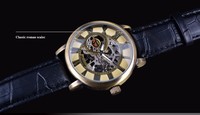 Montre sport mécanique vintage noire Forsining pour homme, étanche, lumineuse, avec bracelet en cuir et cadran en verre