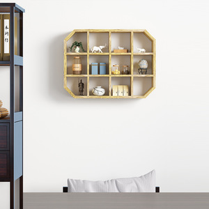 Estante de Pared de Madera Maciza con Múltiples Compartimentos, Forma Irregular, Estante de Exhibición para Almacenamiento de Té, Estilo Retro Chino - Product Image 1