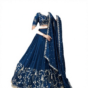 Elegant Vichitra Silk Stretchable Lehenga Choli <b>Sequin</b> Embroidery Lace Border Dupatta Blouse Set Floor-Length Wedding Winter - Product Image 3