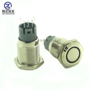 QZ factory wholesale 16mm Push On/Push Off lat top silver plated metal push button switch