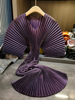 Robe mi-longue à col en V plissée à la taille, faite à la main, vintage, nouvelle, haut de gamme, élégante, au tempérament décontracté, simple, à manches mi-longues