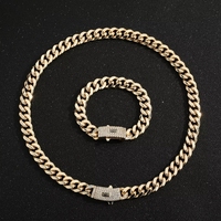 Bracelet chaîne cubaine en laiton plaqué or 14 carats, plusieurs tailles, collier hip-hop avec fermoir à ressort en zircon pour hommes et femmes
