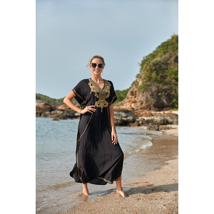 Shop Our New Style Black Embroidered Beach Dress - Kaftan