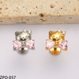 VIEN Jewellery ZPO-057 Joyería Corporal de Titanio de Grado Médico Sin Níquel, Estilo Hello Kitty, con Circonita Cúbica, para Labio - Product Image 4