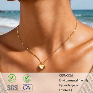 Collana Personalizzata Impermeabile in Acciaio Inox Placcato Oro 18k, Nuovo Design con Ciondolo a Cuore, Gioiello <span class=keywords><strong>Regalo</strong></span> per Coppie - Product Image 1