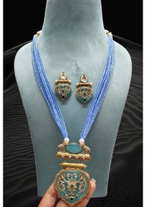 Traditional <b>Beaded</b> Temple Necklace <b>Set</b> With Gold Plated Pendant South Indian Ethnic Bridal Jewelry Mala For Wedding Festival - Product Image 4