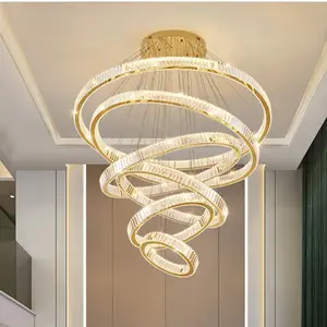 Lustre LED personnalisé en acier inoxydable de luxe moderne pour salon intérieur