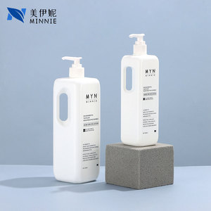 Botella con bomba de HDPE blanca de 1000 ml de Mynnie para loción, jabón, champú, dispensador para el cuidado del cuerpo, diseño cuadrado - Product Image 1