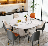Table à manger transformable en marbre avec pieds en acier carbone et plaque chauffante pour villa, maison, restaurant, hôtel