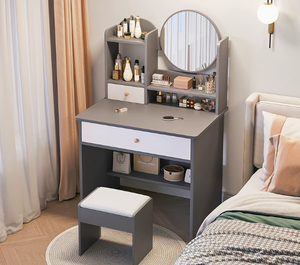 Tocador de Maquillaje de Diseño de Lujo con Luz LED Blanca y Cristal para Dormitorio, Tocador con Espejo LED y Cajón - Product Image 4