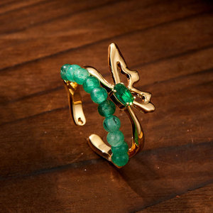 Butterfly Natural Stone Beaded Open <b>Ring</b> Adjustable Index <b>Finger</b> Jewelry Gift - Product Image 4