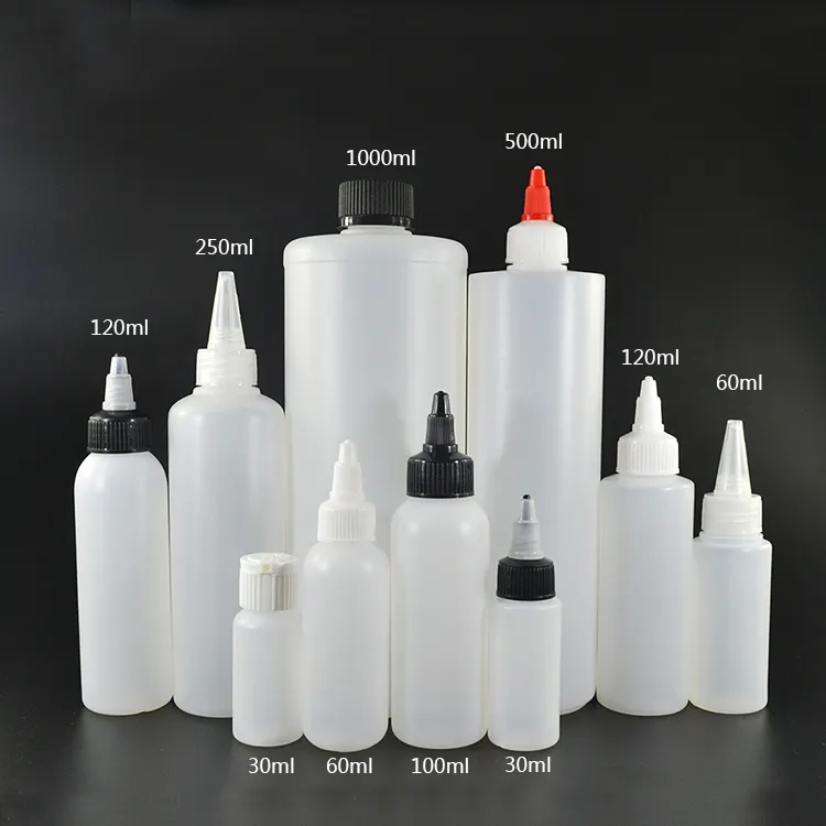 زجاجة HDPE للضغط 60 مل 4 أونصة 8 أونصة 100 مل 120 مل زجاجة بلاستيكية لزيت الشعر مع غطاء ملتف زجاجة سائلة للمذيبات والزيوت وحبر الطلاء