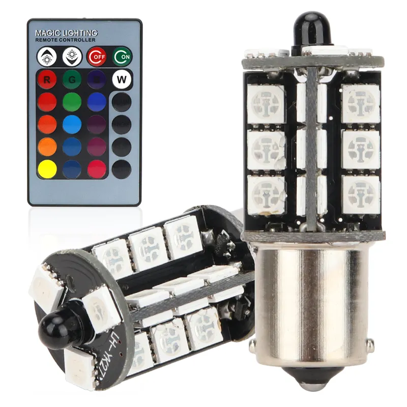 Điều khiển từ xa Xe dẫn ánh sáng bóng đèn RGB 5050 27 SMD 1156 1157 T20 T25 DRL đảo ngược phanh ánh sáng Xe lần lượt tín hiệu