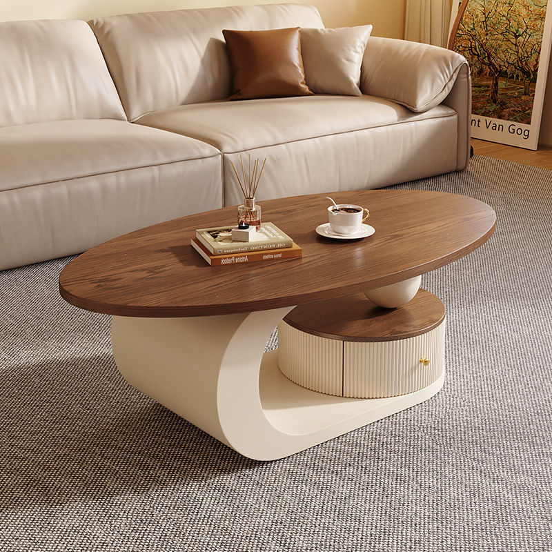 [Walnut Wood Grain] Cream-colored base 100*55*42 - Coffee table