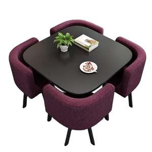 Set Tavolo da Pranzo Quadrato Moderno di Lusso con Quattro Sedie e <span class=keywords><strong>Tavolino</strong></span> Salvaspazio dal Design Rilassato - Product Image 4