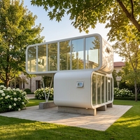 Villa préfabriquée de luxe à deux étages avec terrasse, entièrement équipée, structure en acier, maison modulaire moderne de style Apple
